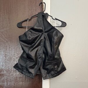 Fashion Nova Black Faux Leather Halter Vest